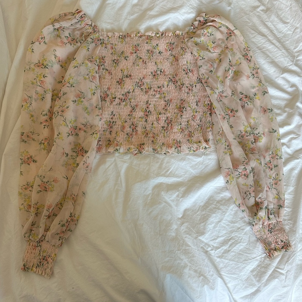 Miss Selfridges Pink Floral Mesh Top